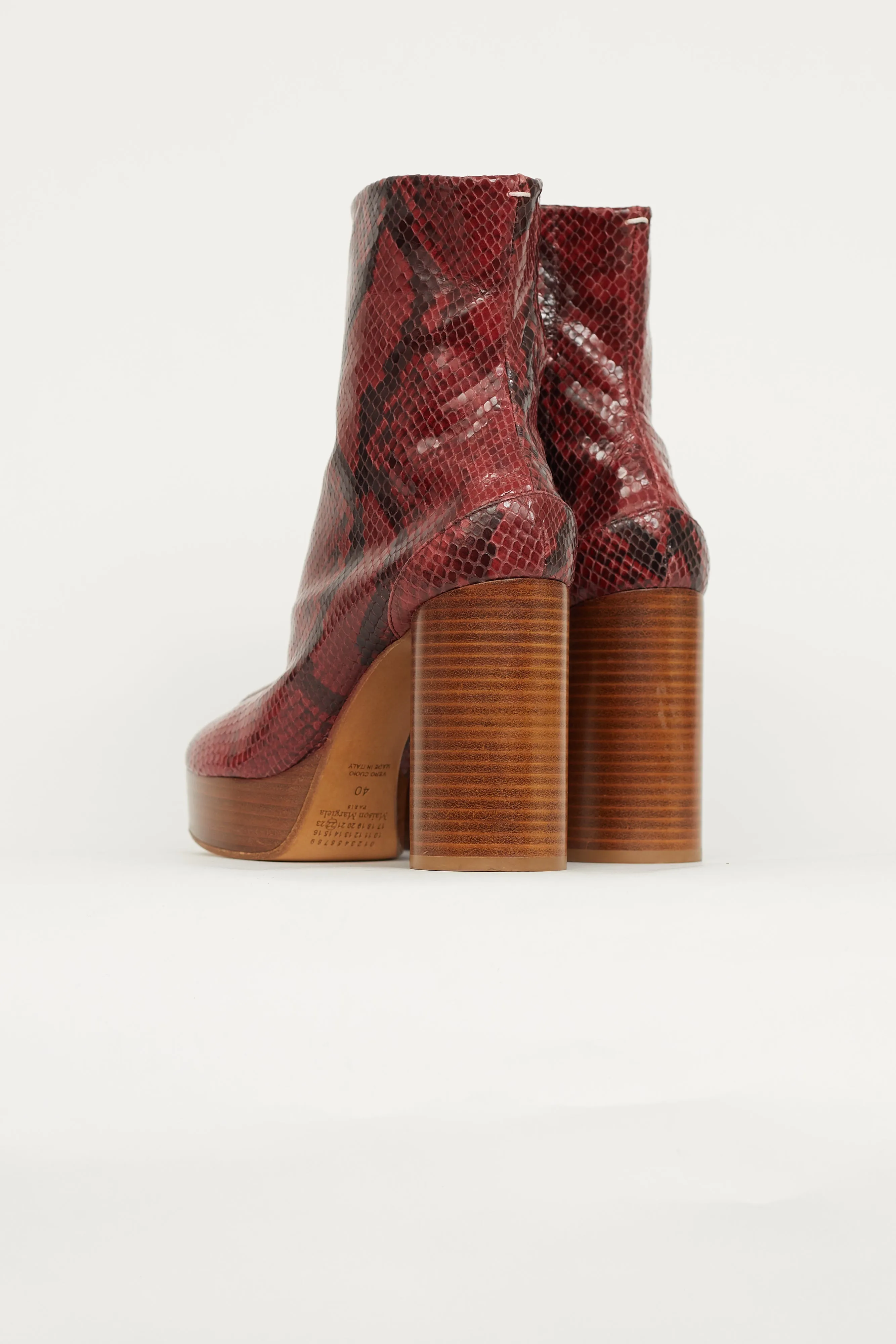 Red & Black Textured Platform Tabi Boot