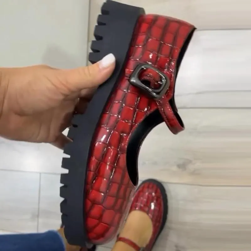 Red Platform Leather Shoes