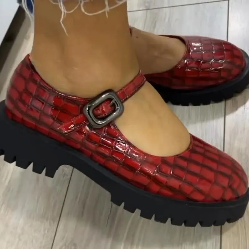 Red Platform Leather Shoes
