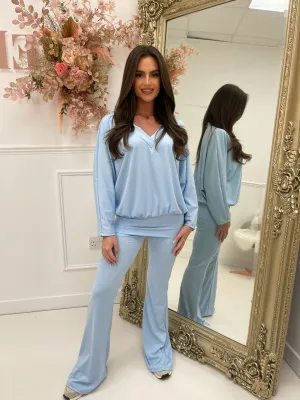 Reeva blue slinky 2 piece loungeset