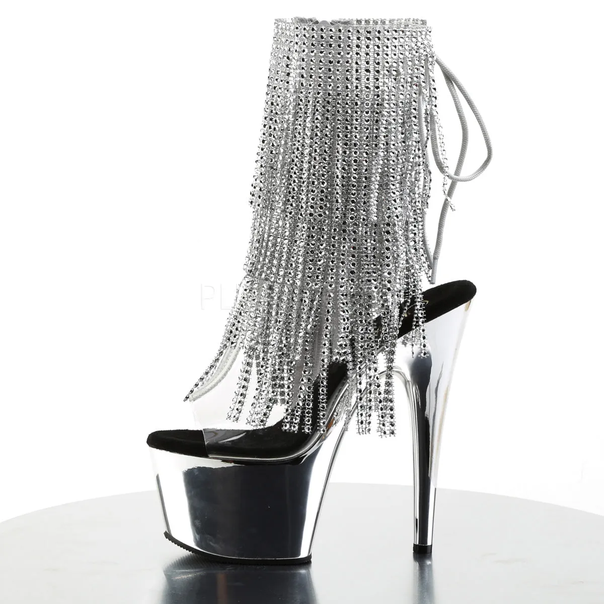 Rhinestone Fringe Silver Sexy Platform Boots