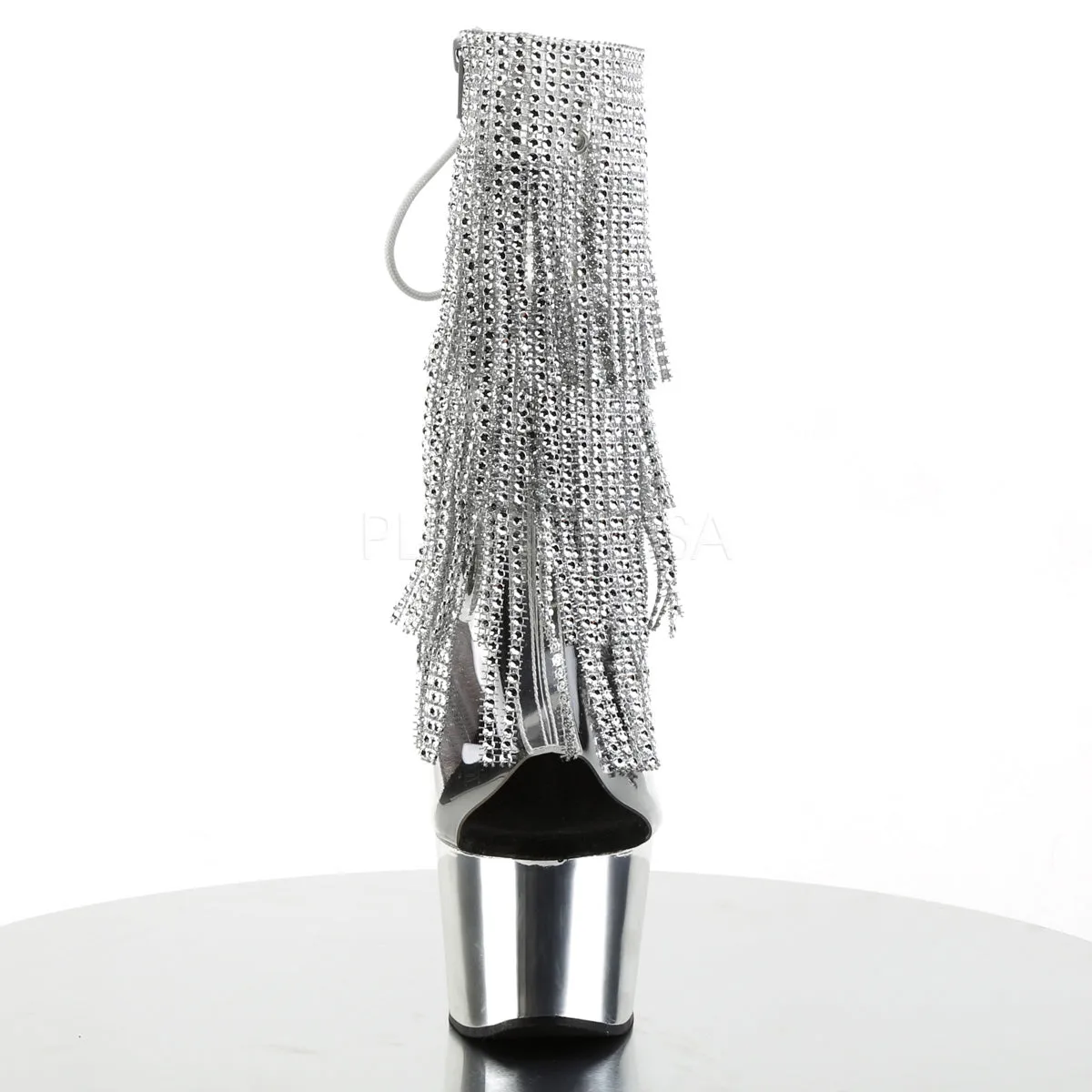 Rhinestone Fringe Silver Sexy Platform Boots