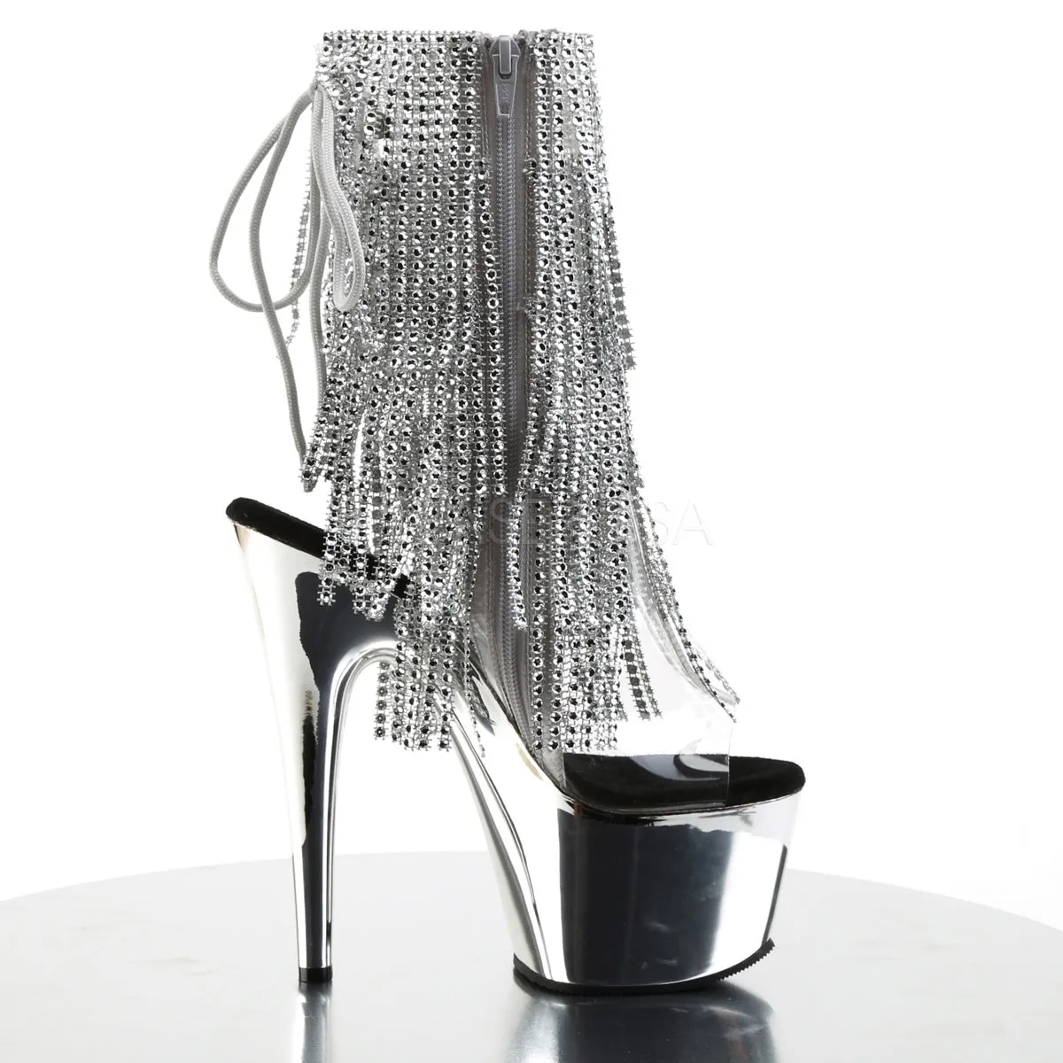 Rhinestone Fringe Silver Sexy Platform Boots