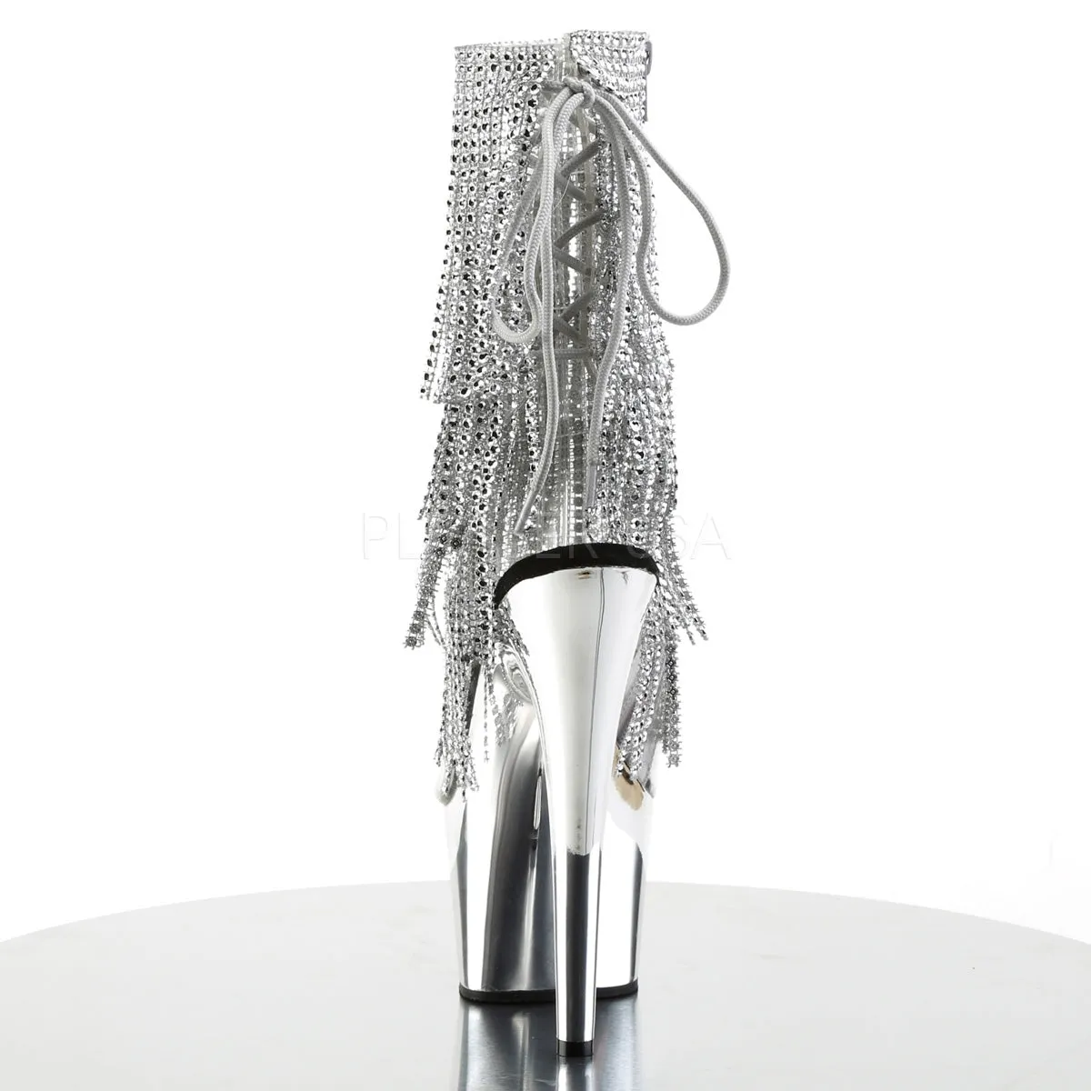 Rhinestone Fringe Silver Sexy Platform Boots