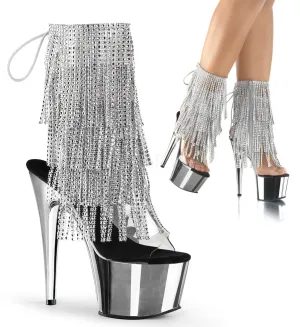 Rhinestone Fringe Silver Sexy Platform Boots
