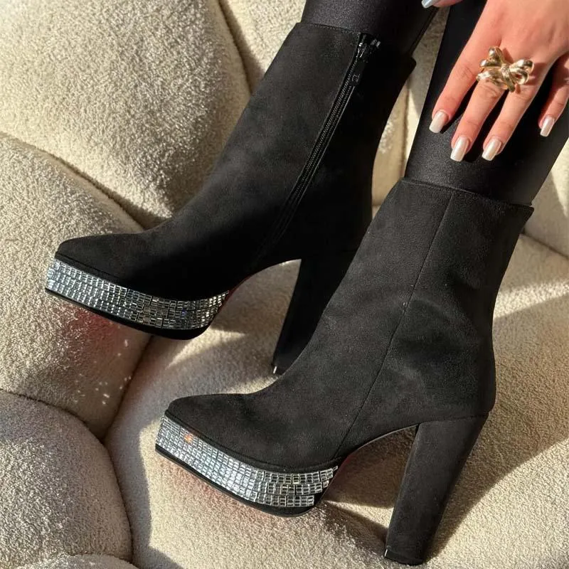 Rhinestone Sparkle Sexy Platform  Ankle Boots