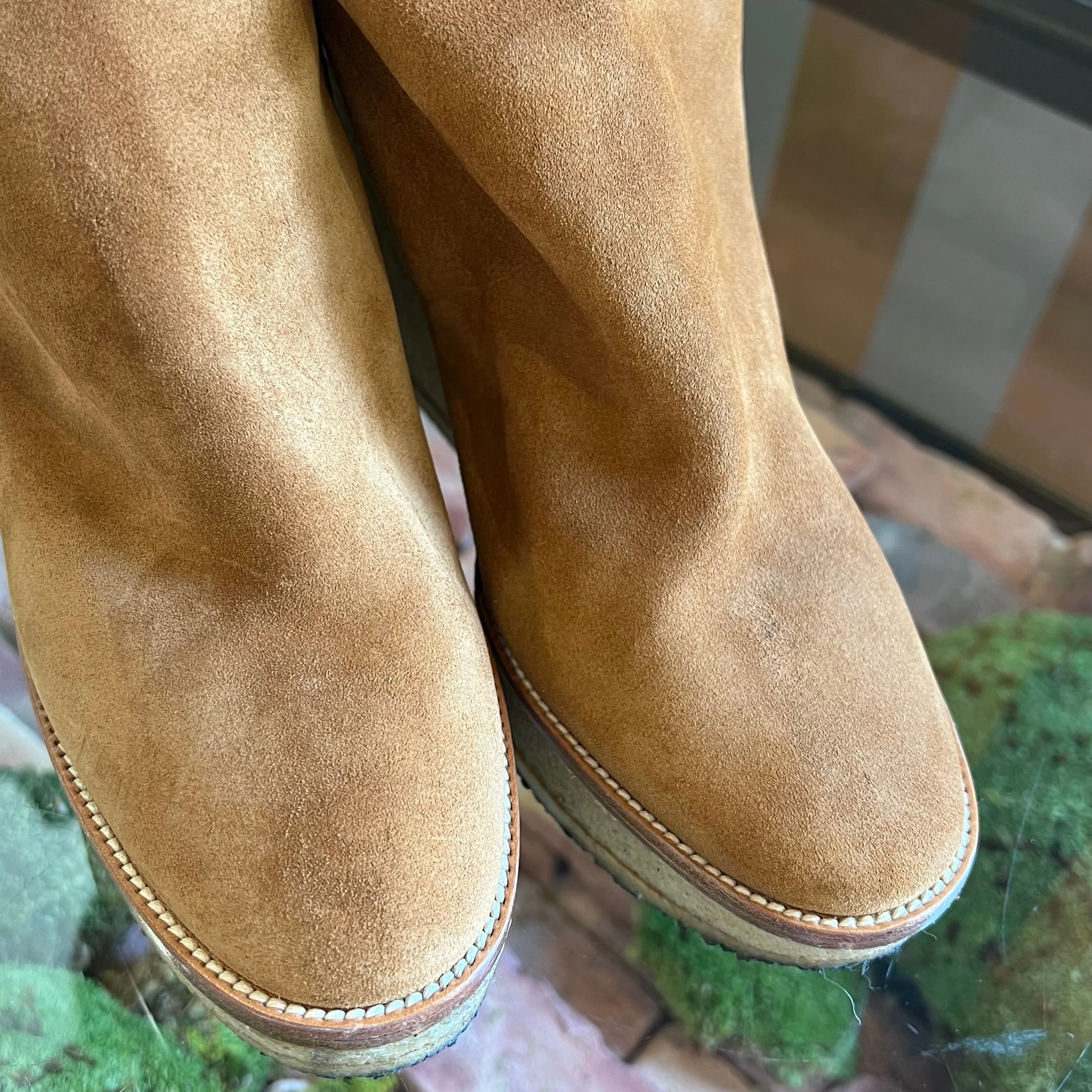 SAINT LAURENT Ida Beige Suede Shearling Knee High Platform Boots SZ39(9US)
