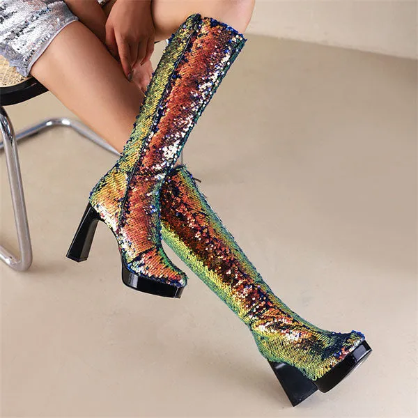 Sequined Glistening Platform Boots