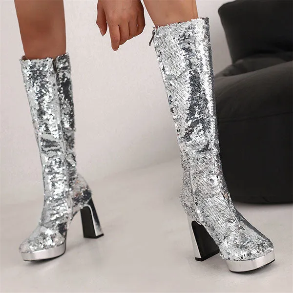Sequined Glistening Platform Boots