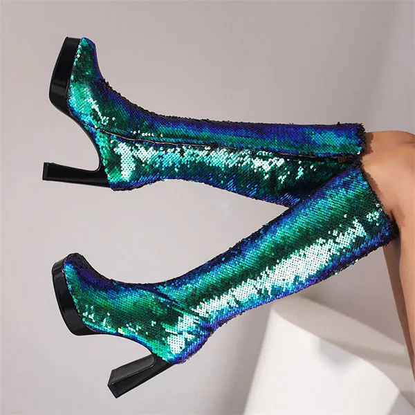 Sequined Glistening Platform Boots