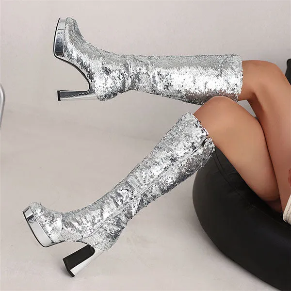 Sequined Glistening Platform Boots