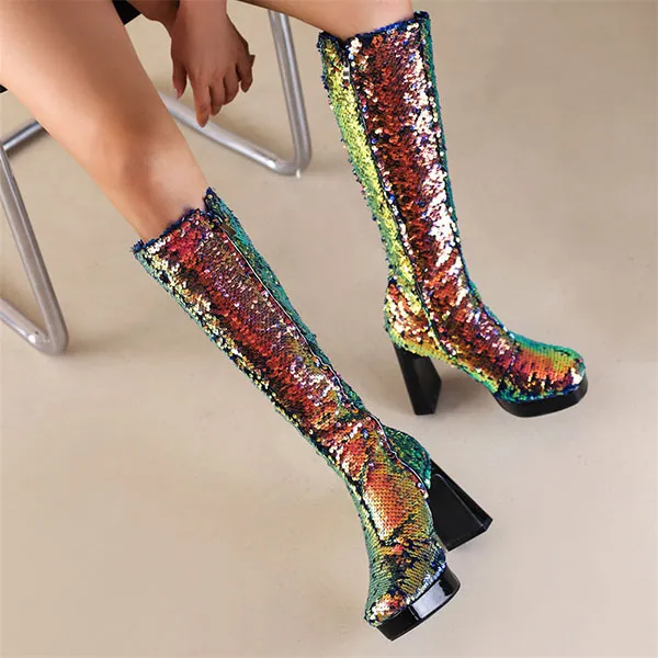 Sequined Glistening Platform Boots