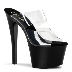 SKY-302 7 Inch Heel Clear Double Banded Upper Stripper Shoe