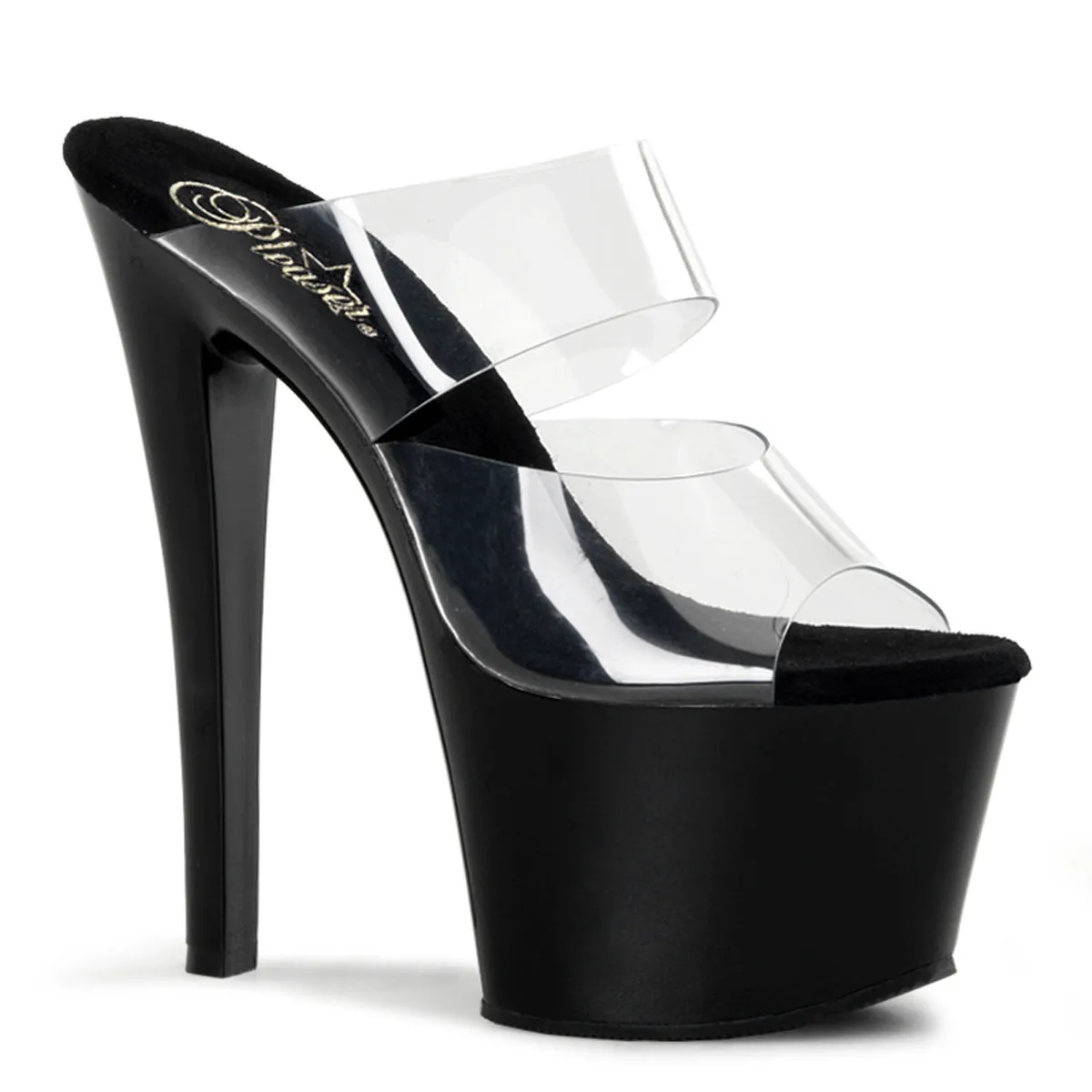 SKY-302 7 Inch Heel Clear Double Banded Upper Stripper Shoe