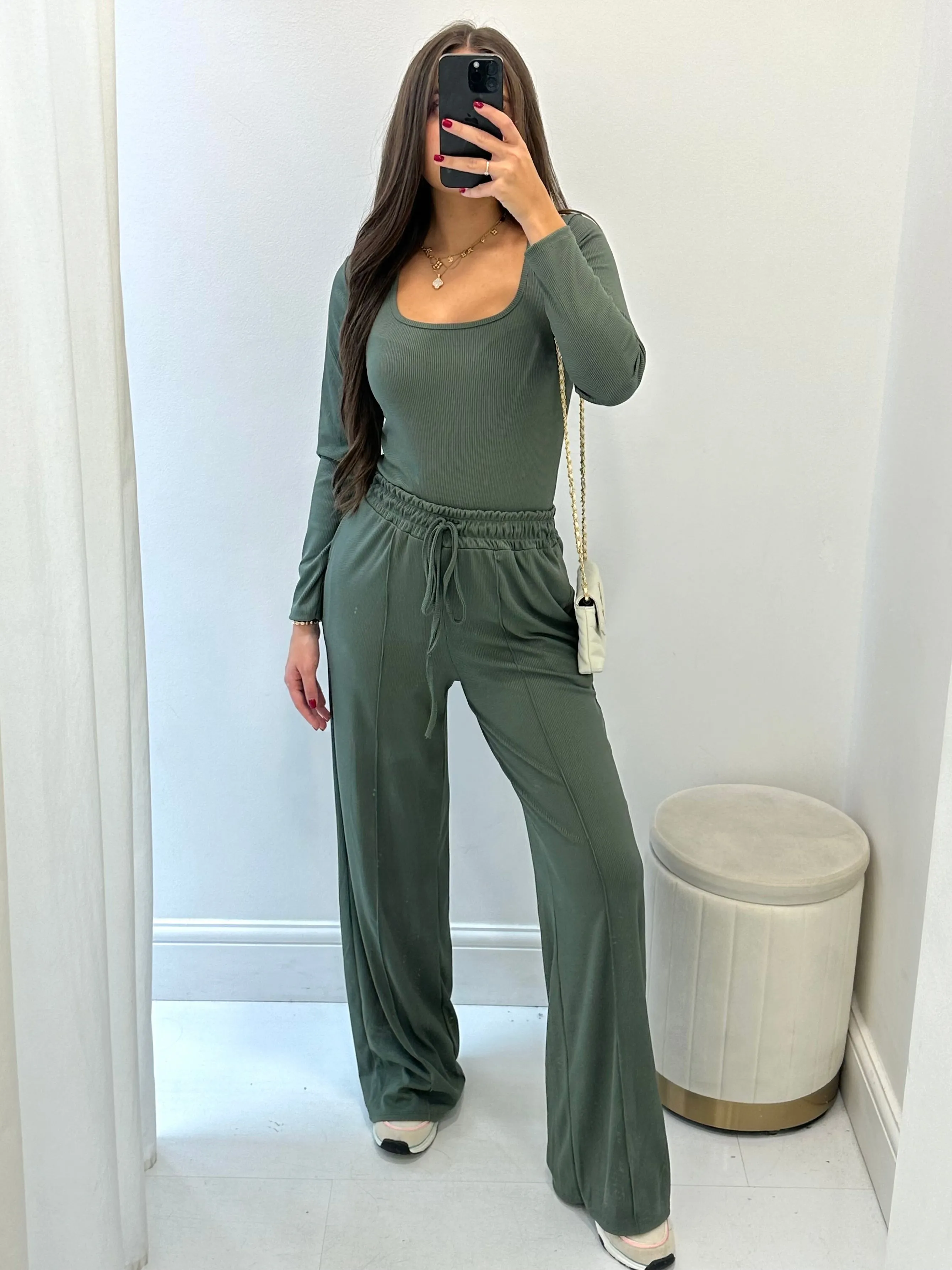 Sloane khaki Long Sleeve wide leg set