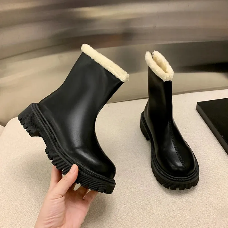 Sohiwoo Winter Knee High Brown Long Boots Comfort Square Heel Zip   Platform Boots for Women  Plush Edge Warm Gothic Shoes