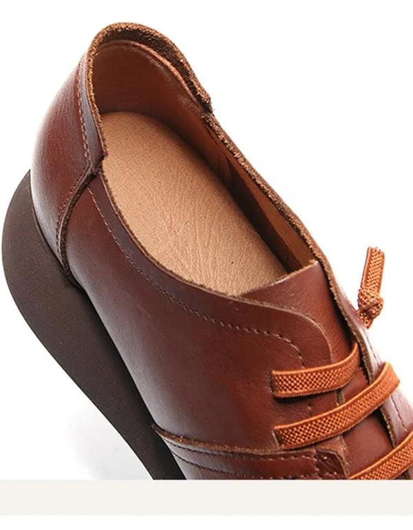 Spring Summer Round Head Ladies Leather Platform Shoes