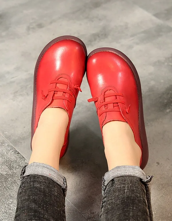 Spring Summer Round Head Ladies Leather Platform Shoes
