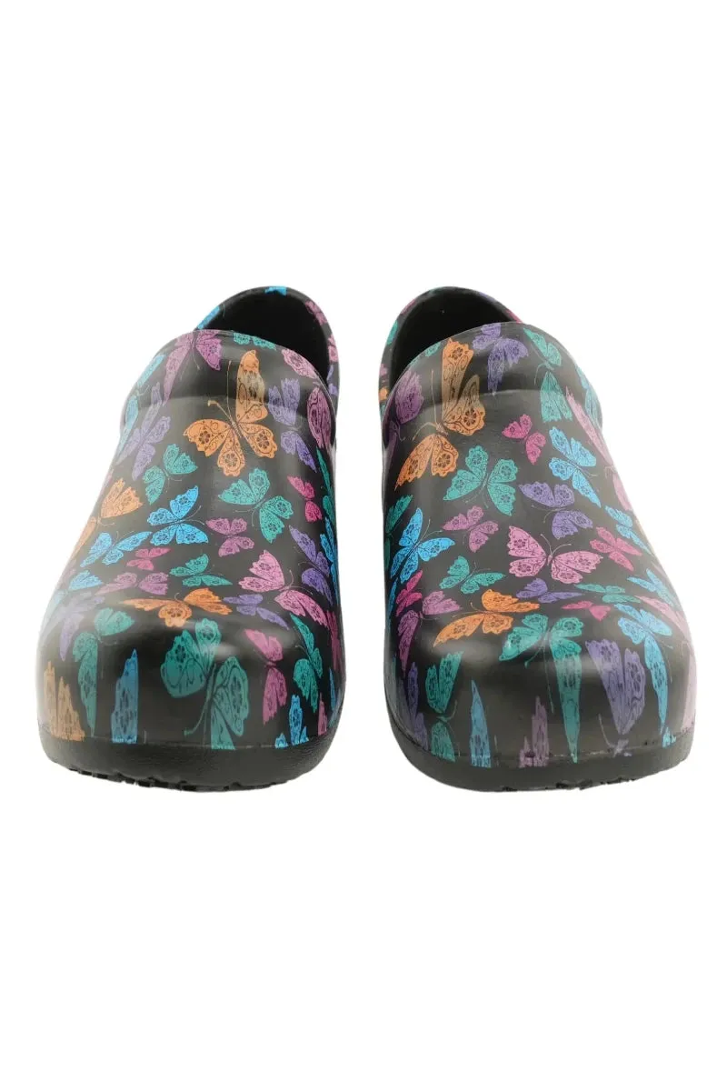 StepZ Women's Slip Resistant Nurse Clogs | Vivid Butterfly