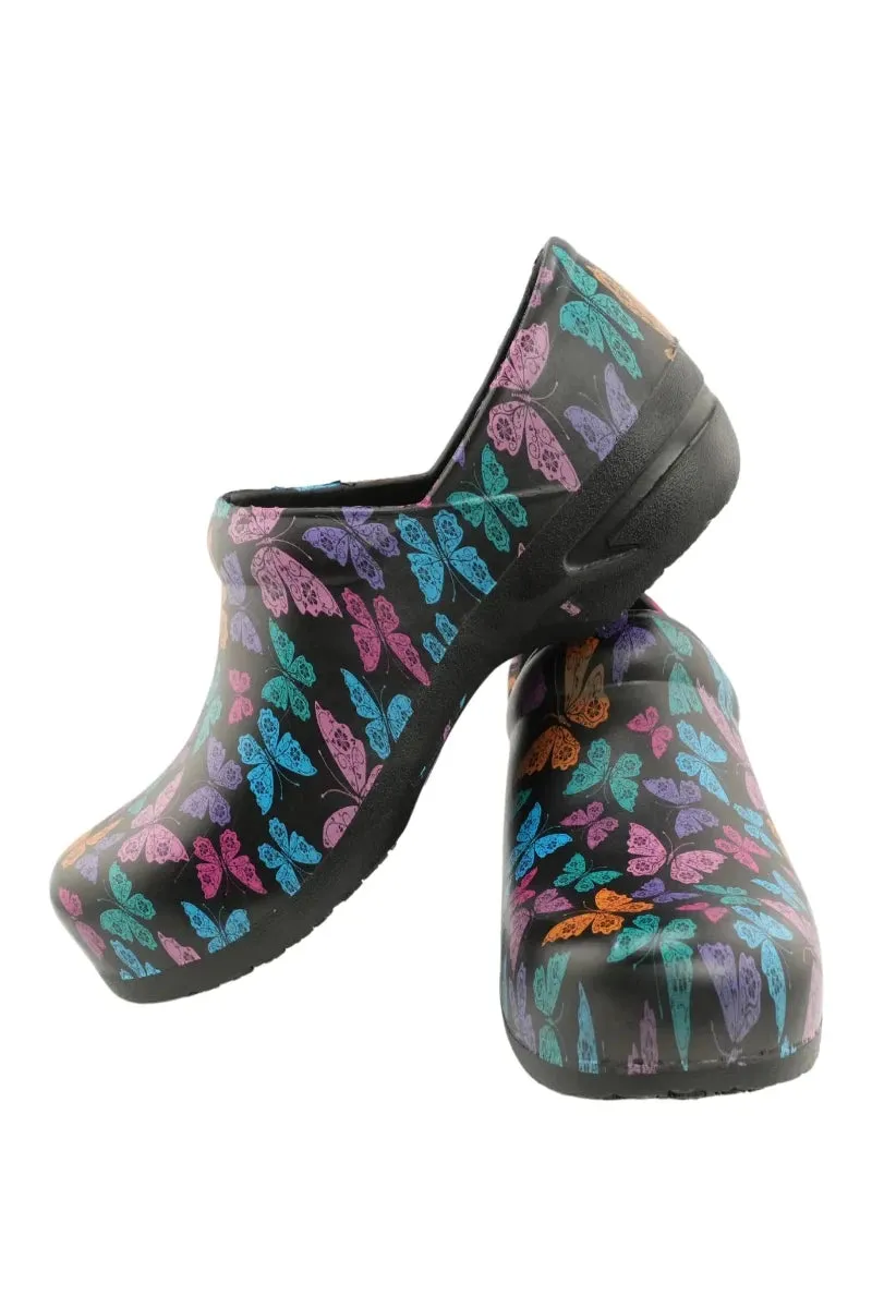 StepZ Women's Slip Resistant Nurse Clogs | Vivid Butterfly
