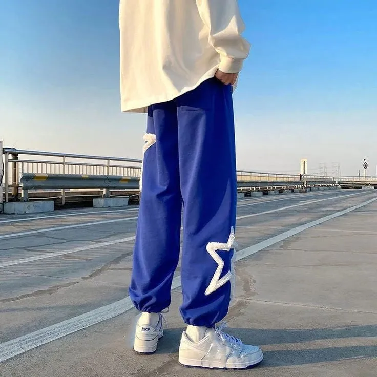 Stylish Furr Rope Star Patch Casual Pant Hip Hop Korean Fashion Streetwear Joggers Sweatpants For Mens