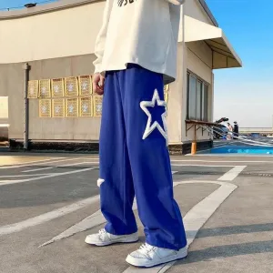 Stylish Furr Rope Star Patch Casual Pant Hip Hop Korean Fashion Streetwear Joggers Sweatpants For Mens