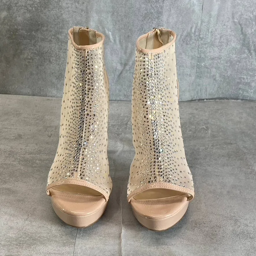 THALIA SODI Women's Nude Mesh Desire Rhinestone Peep-Toe Stiletto Heels SZ 8.5