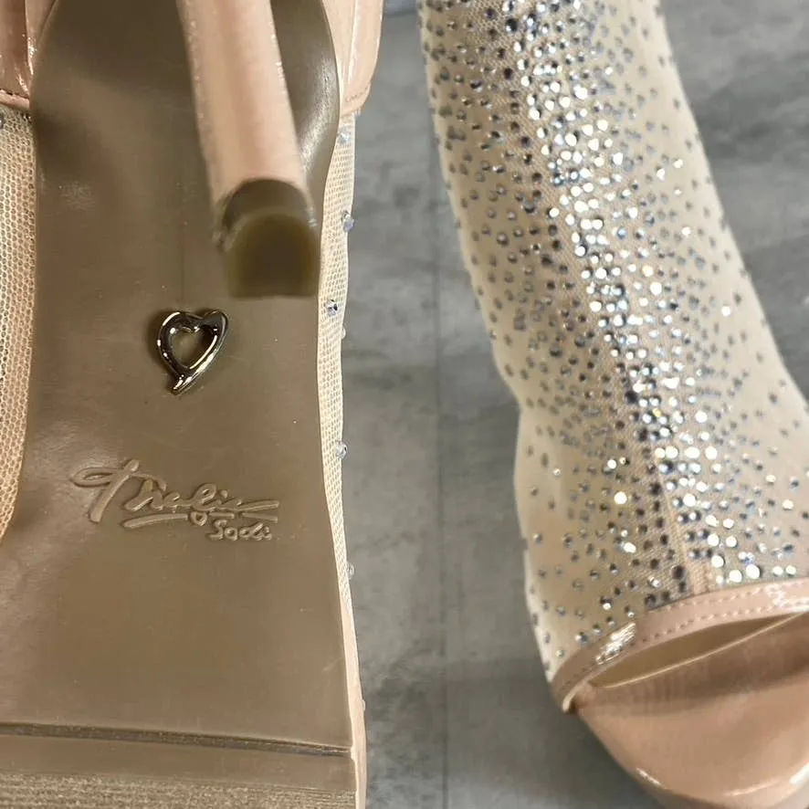 THALIA SODI Women's Nude Mesh Desire Rhinestone Peep-Toe Stiletto Heels SZ 8.5