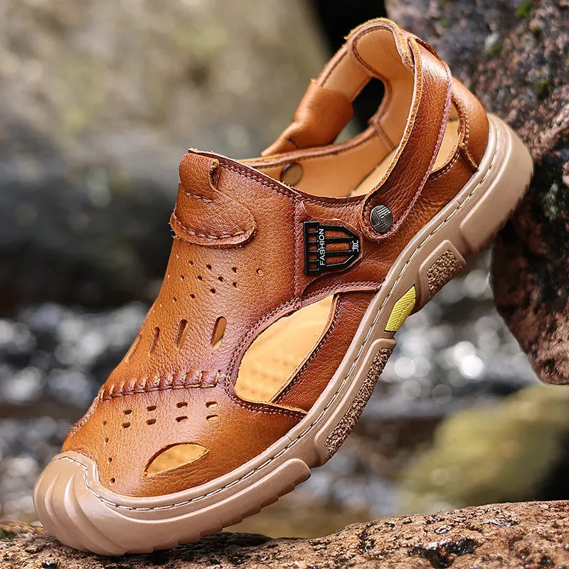 The Pathfinder Men Casual and Business Cowhide Leather Crocs Sandals