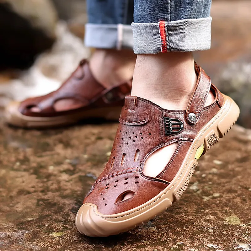 The Pathfinder Men Casual and Business Cowhide Leather Crocs Sandals