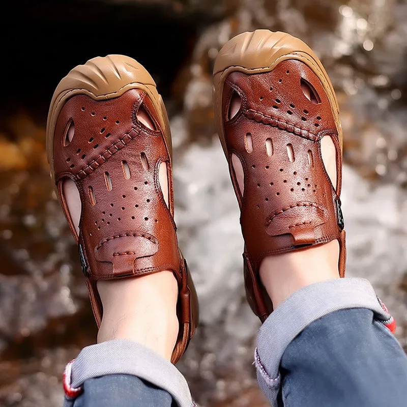 The Pathfinder Men Casual and Business Cowhide Leather Crocs Sandals