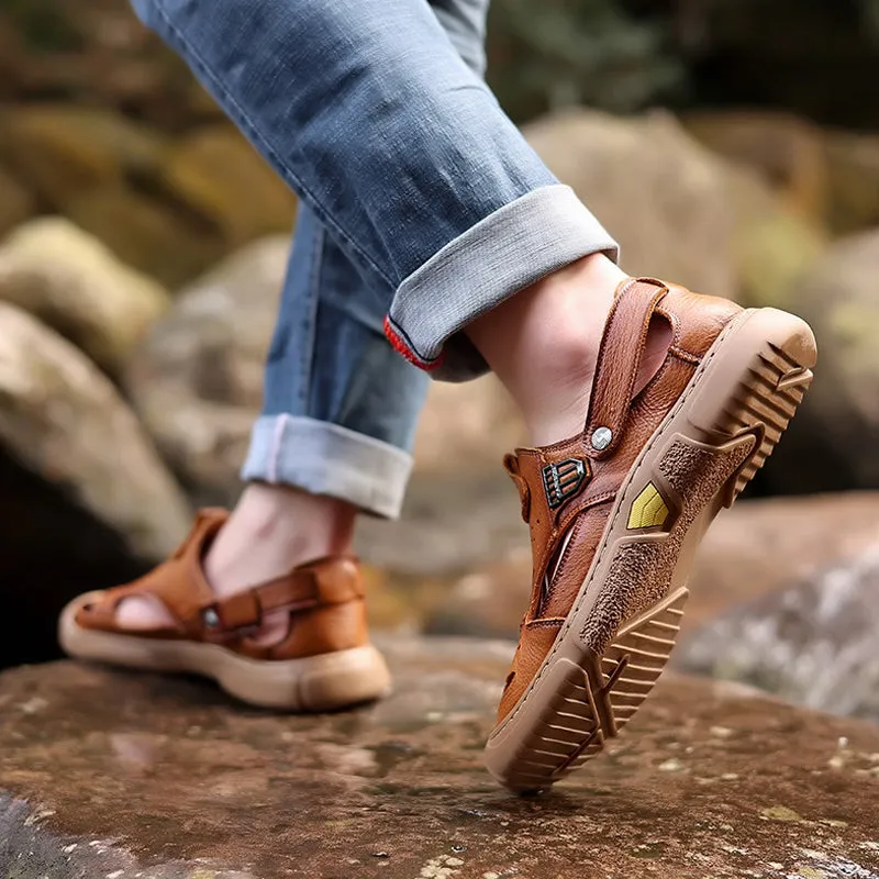 The Pathfinder Men Casual and Business Cowhide Leather Crocs Sandals
