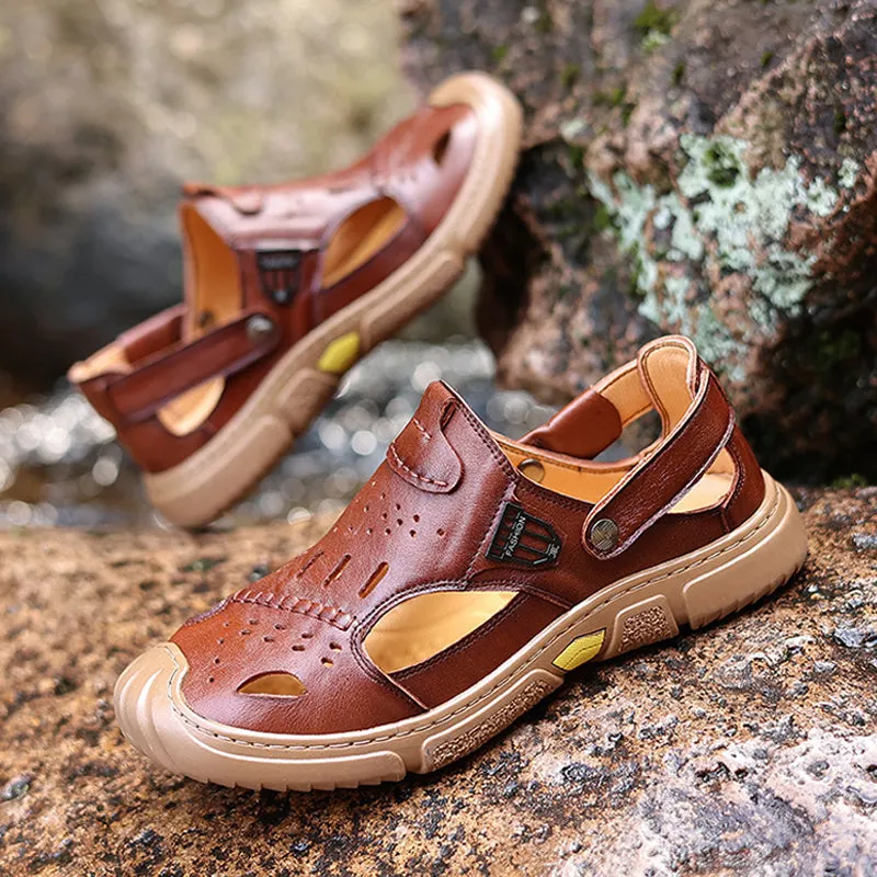 The Pathfinder Men Casual and Business Cowhide Leather Crocs Sandals