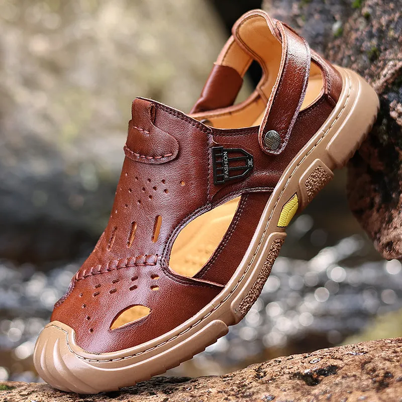 The Pathfinder Men Casual and Business Cowhide Leather Crocs Sandals