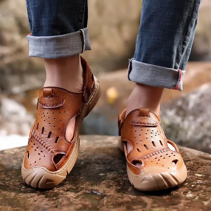 The Pathfinder Men Casual and Business Cowhide Leather Crocs Sandals