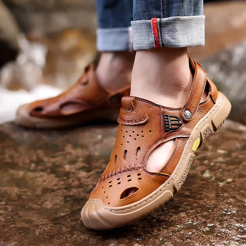 The Pathfinder Men Casual and Business Cowhide Leather Crocs Sandals
