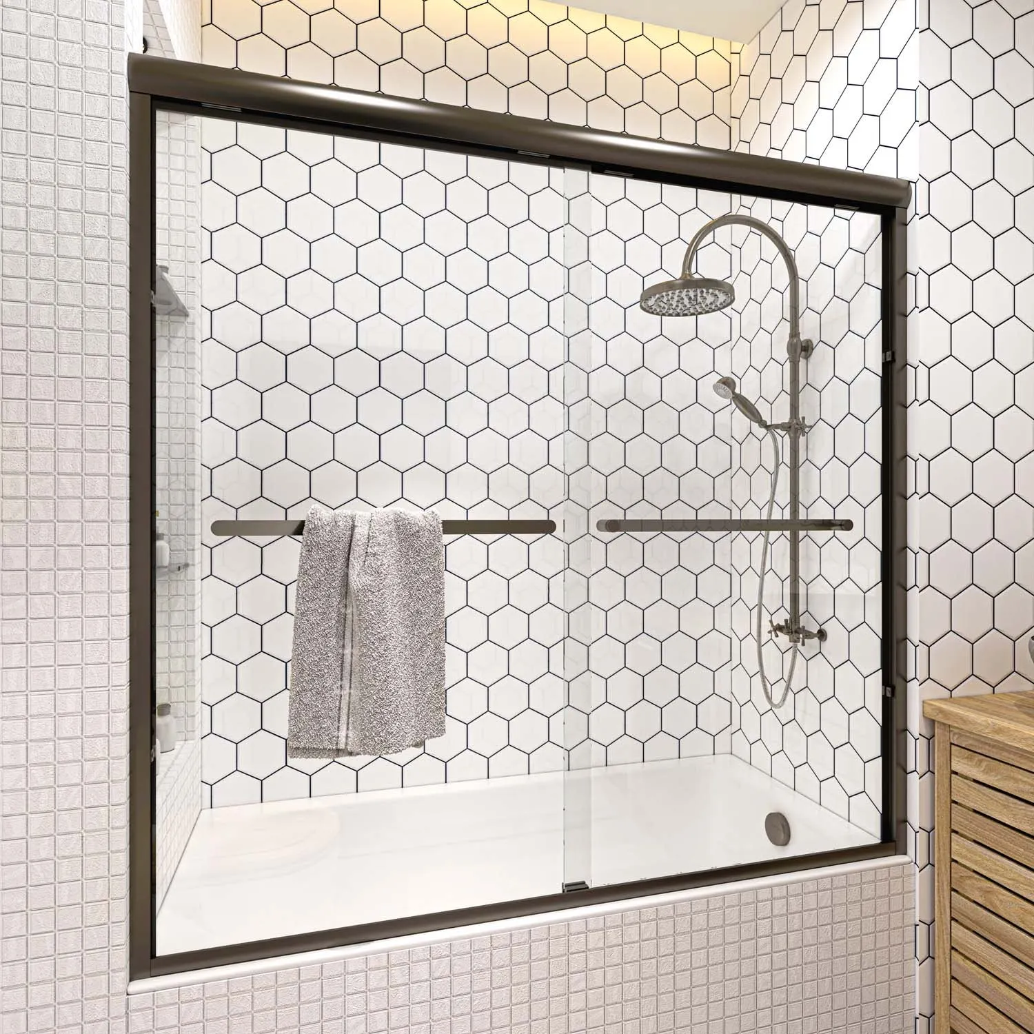 Toolkiss Semi Frameless Sliding Tub Shower Door 56’’ to 60’’ W x 58’’ H, Oil Rubbed Bronze