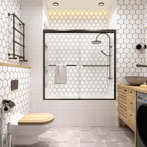 Toolkiss Semi Frameless Sliding Tub Shower Door 56’’ to 60’’ W x 58’’ H, Oil Rubbed Bronze