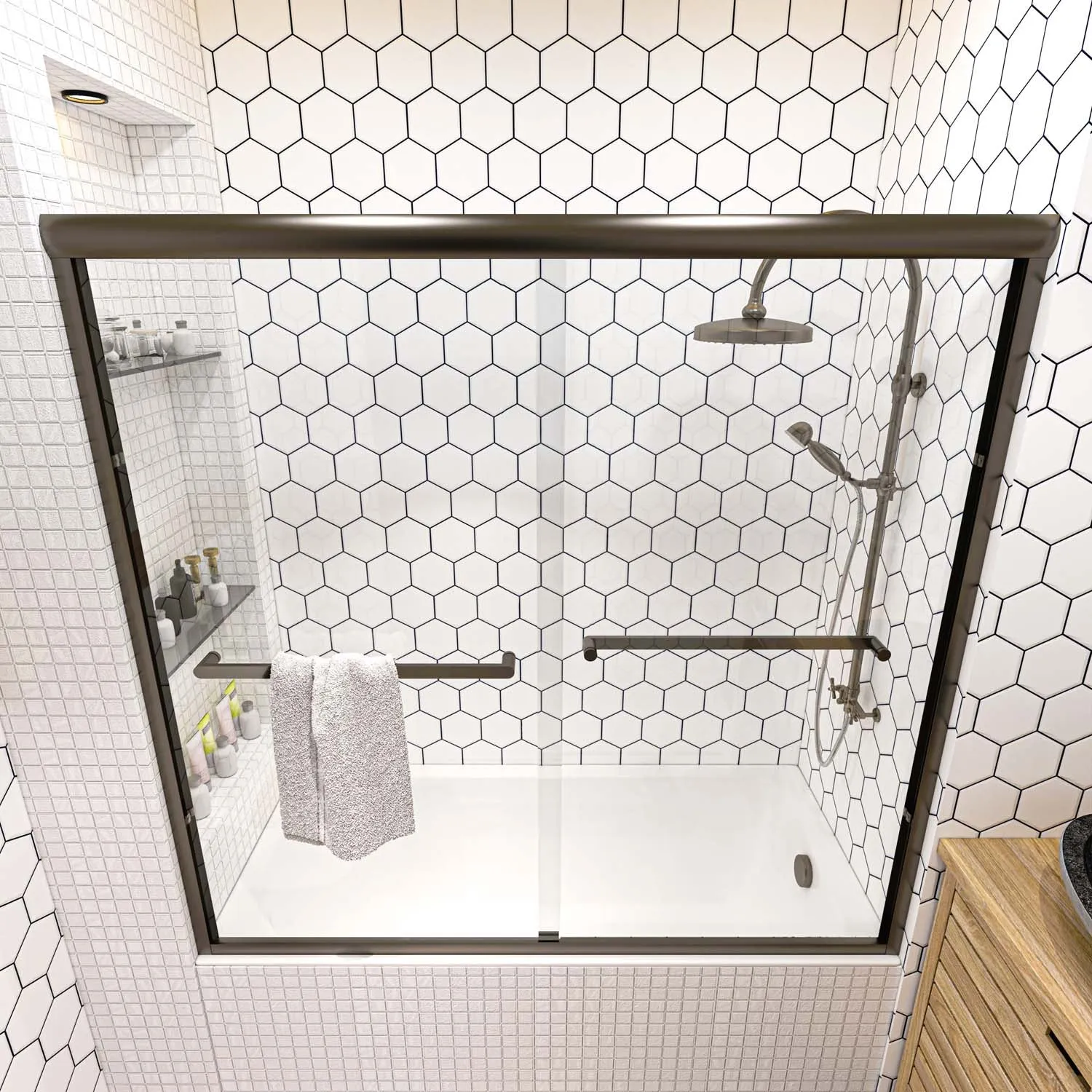 Toolkiss Semi Frameless Sliding Tub Shower Door 56’’ to 60’’ W x 58’’ H, Oil Rubbed Bronze