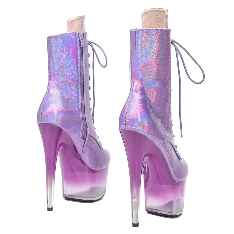 Trendy Pink Metallic High Heel Platform Ankle Boots