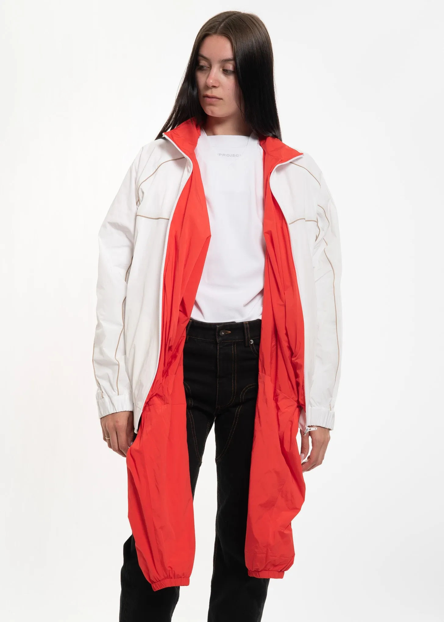 White and Red Layered Track Jacket