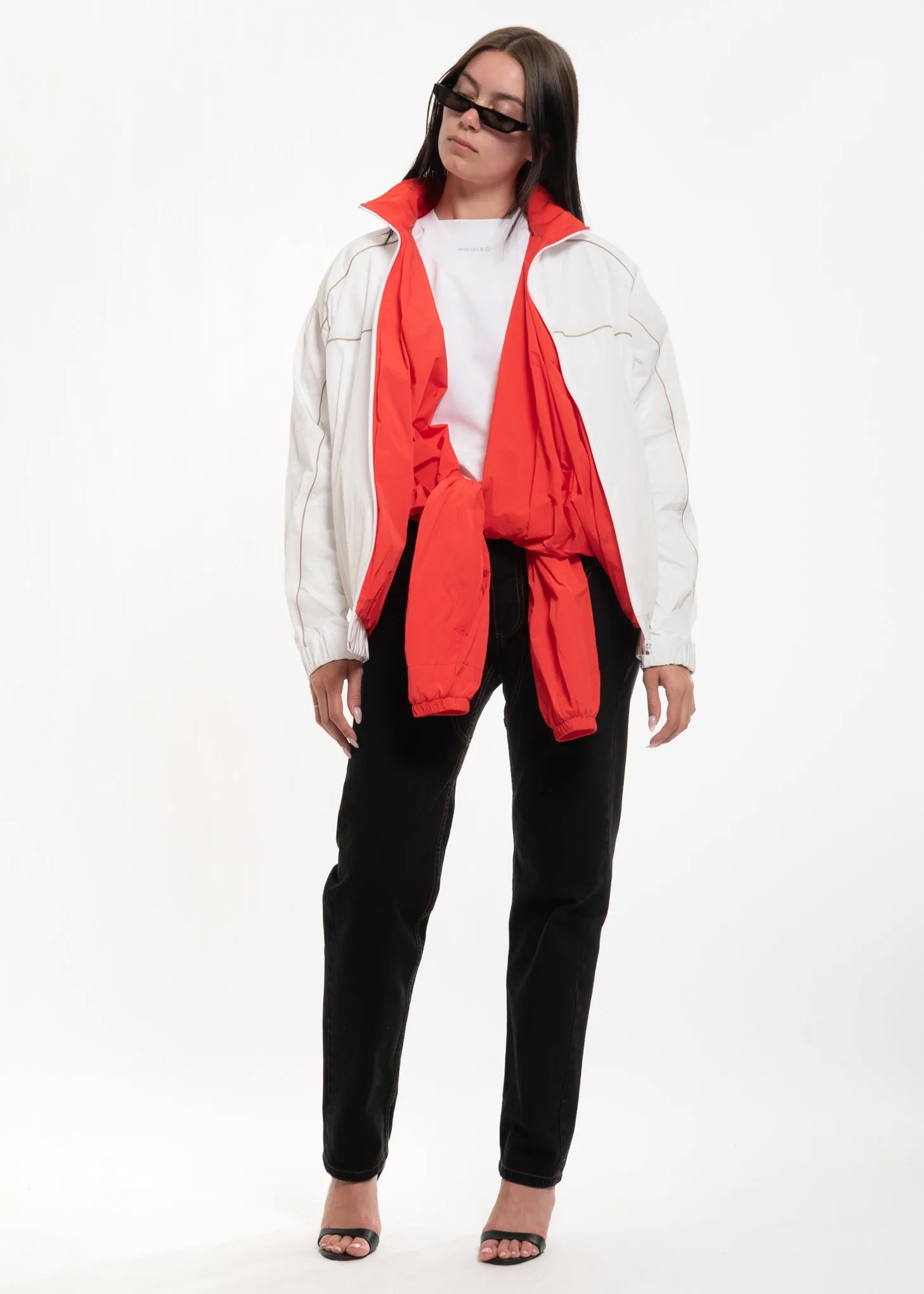 White and Red Layered Track Jacket