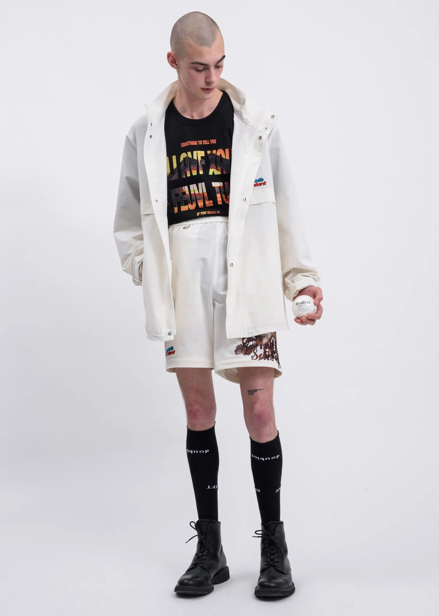 White Printed Chaos Embroidery Track Jacket