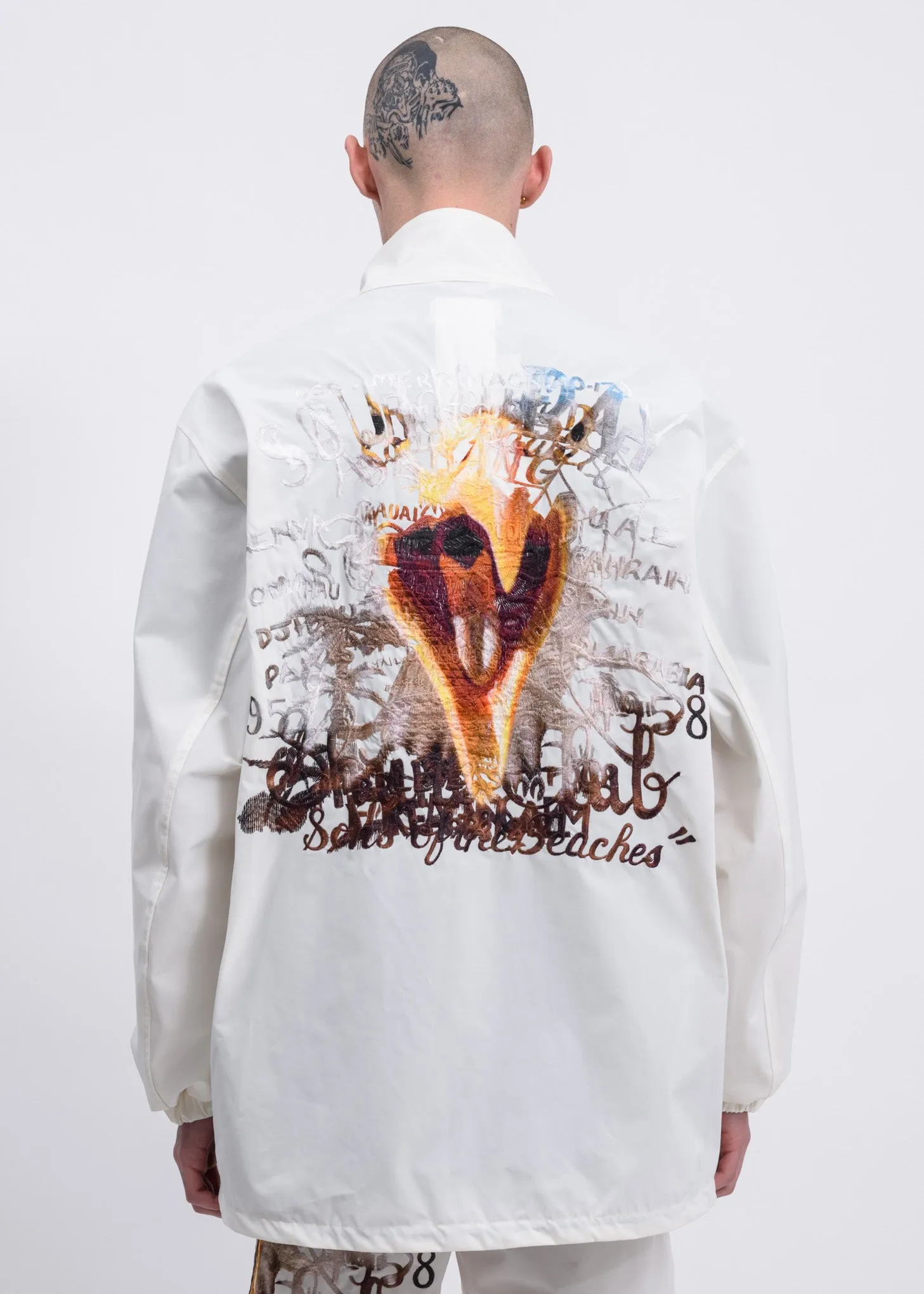 White Printed Chaos Embroidery Track Jacket