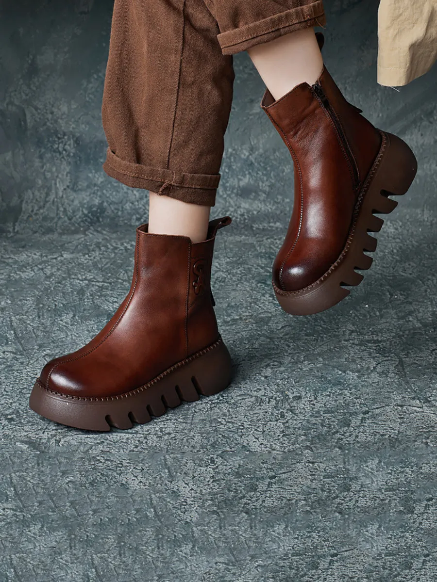 Women Retro Genuine Leather Platform Boots QM017