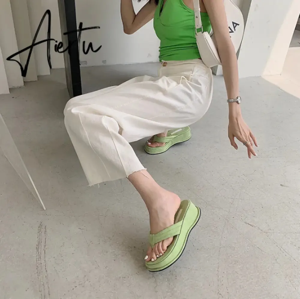 Women Slippers New Clip Toe Sandals Women Shoes Wedge Platform Slippers Fashion Dress High Heels Female Flip Flops Casual