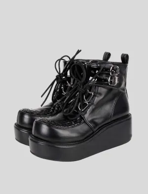 Womens Black Platform Creeper Wedge Boots