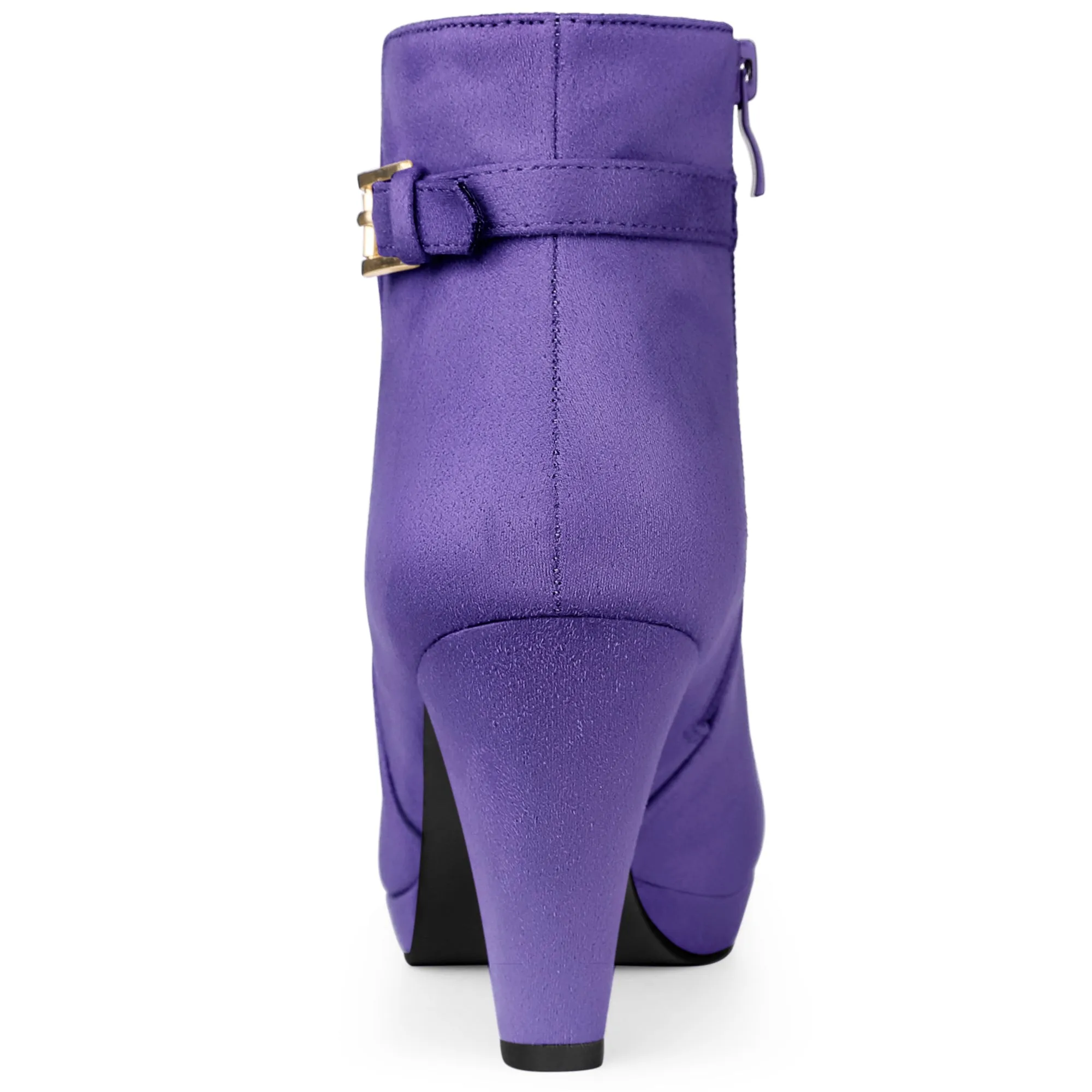 Women's Low Platform Side Zip Buckle Chunky High Heel Ankle Booties