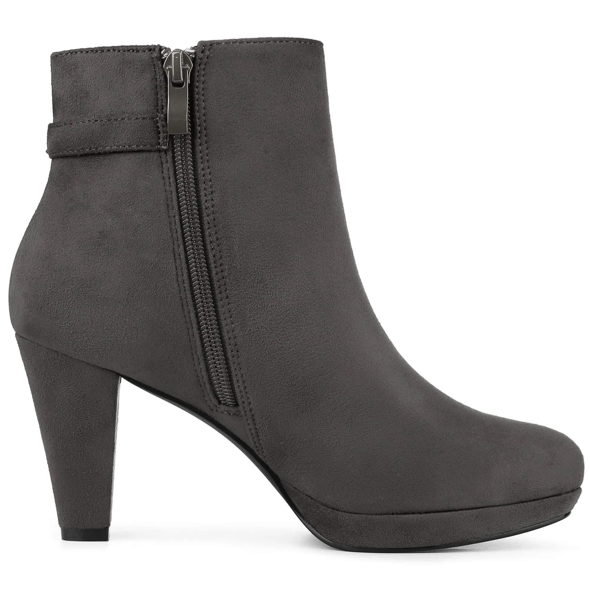 Women's Low Platform Side Zip Buckle Chunky High Heel Ankle Booties