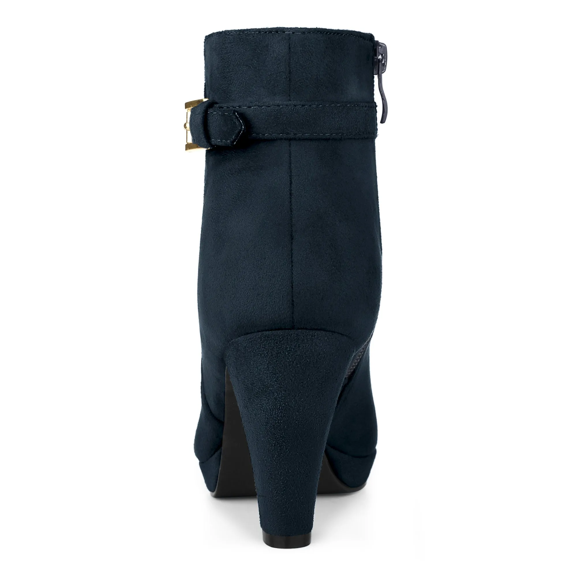 Women's Low Platform Side Zip Buckle Chunky High Heel Ankle Booties